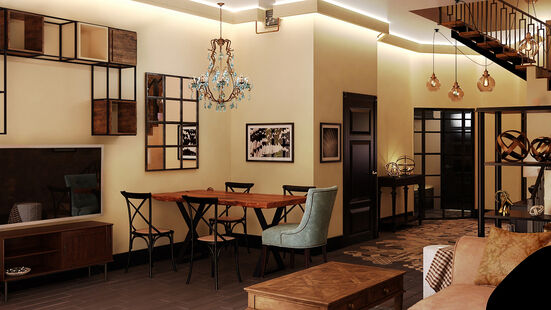 Фото № 1: Дизайн-проект однокомнатной квартиры 49.9  м² Стиль Этнический для таунхауса