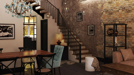 Фото № 3: Дизайн-проект однокомнатной квартиры 49.9  м² Стиль Этнический для таунхауса