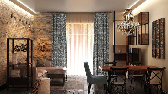 Фото № 4: Дизайн-проект однокомнатной квартиры 49.9  м² Стиль Этнический для таунхауса