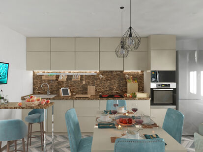 Фото № 3: Дизайн-проект двухкомнатной квартиры 62.62  м² Стиль Контемпорари для ЖК Гринада