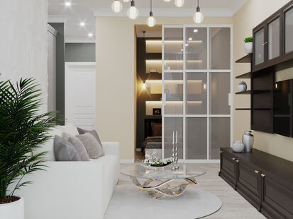 Фото № 1: Дизайн-проект однокомнатной квартиры 40.3  м² Стиль Современная классика для ЖК Испанские Кварталы