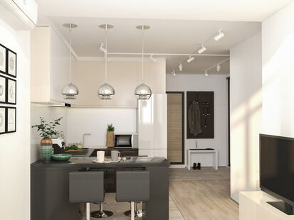 Фото № 1: Дизайн-проект двухкомнатной квартиры 41.38  м² Стиль Контемпорари для ЖК Город