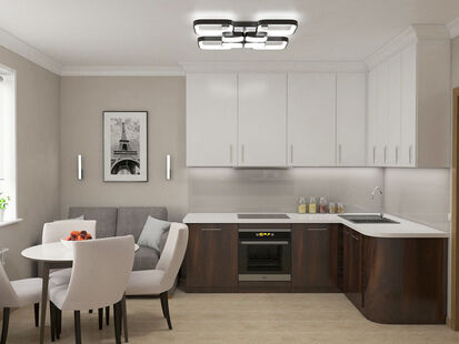 Фото № 1: Дизайн-проект кухни 13.54  м² Стиль Модернизм для ЖК Московский