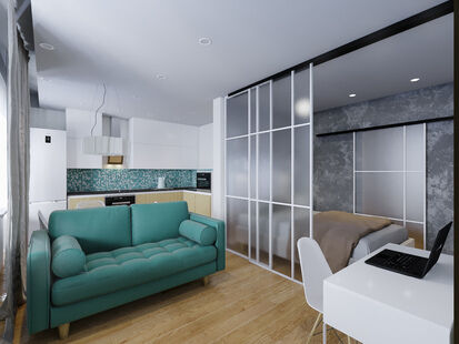 Фото № 5: Дизайн-проект двухкомнатной квартиры 39.6  м² Стиль Модернизм для ЖК Зеленые Аллеи