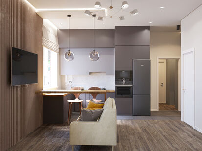 Фото № 4: Дизайн-проект трехкомнатной квартиры 71.39  м² стиль Контемпорари для ЖК Московский