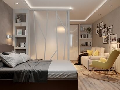 Фото № 1: Дизайн-проект спальни 21.0  м² Стиль Модернизм для ЖК Московский