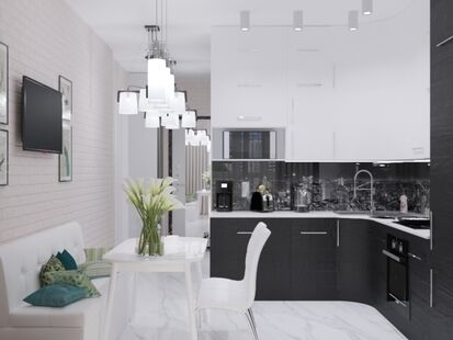 Фото № 1: Дизайн-проект однокомнатной квартиры 42.32  м² Стиль Модернизм для ЖК Московский