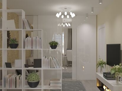 Фото № 2: Дизайн-проект однокомнатной квартиры 42.32  м² Стиль Модернизм для ЖК Московский