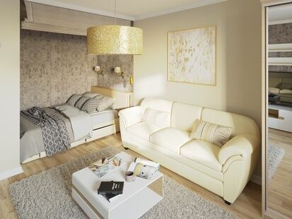 Фото № 1: Дизайн-проект однокомнатной квартиры 46.88  м² Стиль Современная классика для ЖК Московский