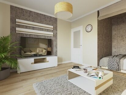 Фото № 2: Дизайн-проект однокомнатной квартиры 46.88  м² Стиль Современная классика для ЖК Московский