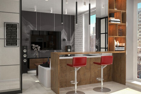 Фото № 1: Дизайн-проект квартиры-студии 36.2  м² Стиль Модернизм для ЖК Московский