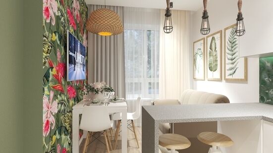 Фото № 1: Дизайн-проект однокомнатной квартиры 37.0  м² Стиль Фьюжн для ЖК Московский