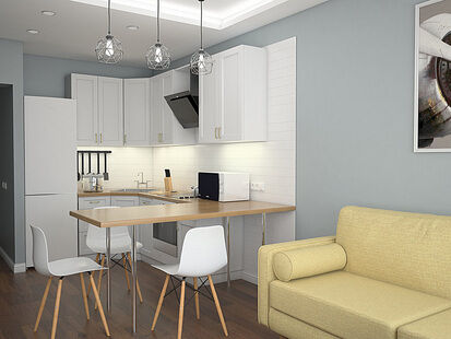 Фото № 1: Дизайн-проект однокомнатной квартиры 50.4  м² Стиль Модернизм для ЖК Московский