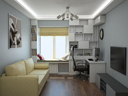 Фото № 3: Дизайн-проект однокомнатной квартиры 50.4  м² Стиль Модернизм для ЖК Московский