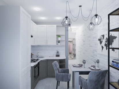 Фото № 4: Дизайн-проект однокомнатной квартиры 32.62  м² Стиль Контемпорари для ЖК Московский