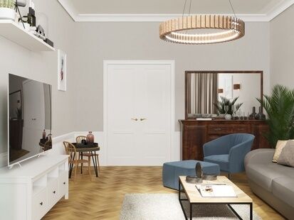 Фото № 2: Дизайн-проект трехкомнатной квартиры 112.7  м² Стиль Американская классика для ЖК Московский