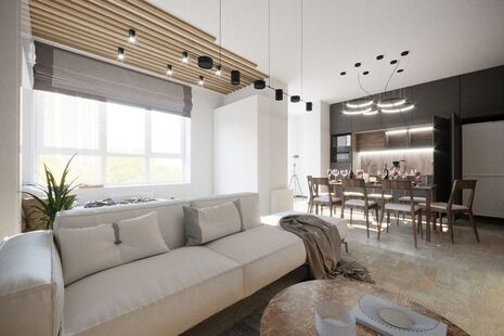 Фото № 1: Дизайн-проект квартиры-студии 42.96  м² Стиль Модернизм для ЖК Московский