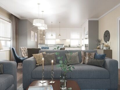 Фото № 1: Дизайн-проект однокомнатной квартиры 100.3  м² Стиль Американская классика для этажа дома