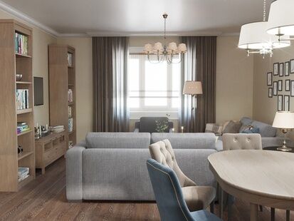 Фото № 4: Дизайн-проект однокомнатной квартиры 100.3  м² Стиль Американская классика для этажа дома