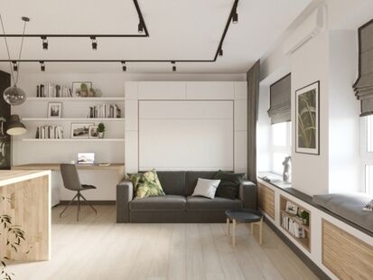 Фото № 3: Дизайн-проект однокомнатной квартиры 31.98  м² Стиль Минимализм для ЖК Московский