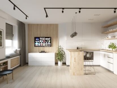 Фото № 1: Дизайн-проект однокомнатной квартиры 31.98  м² Стиль Минимализм для ЖК Московский