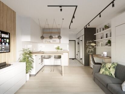 Фото № 2: Дизайн-проект однокомнатной квартиры 31.98  м² Стиль Минимализм для ЖК Московский