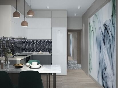 Фото № 3: Дизайн-проект однокомнатной квартиры 41.69  м² Стиль Контемпорари для ЖК Московский