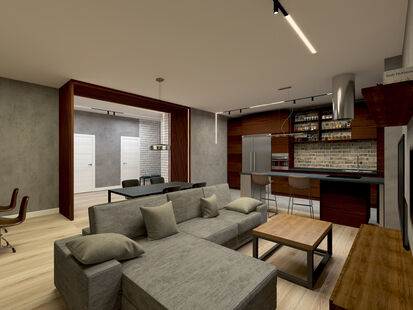 Фото № 4: Дизайн-проект трехкомнатной квартиры 126.11  м² Стиль Контемпорари для ЖК Московский