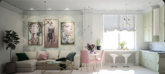 Фото № 1: Дизайн-проект трехкомнатной квартиры 61.7  м² Стиль арт-деко для ЖК Московский