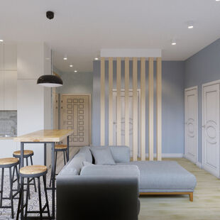 Фото № 2: Дизайн-проект двухкомнатной квартиры 58.66  м² Стиль Минимализм для ЖК Риверпарк