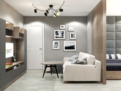 Фото № 2: Дизайн-проект двухкомнатной квартиры 61.9  м² Стиль Модернизм для ЖК Московский