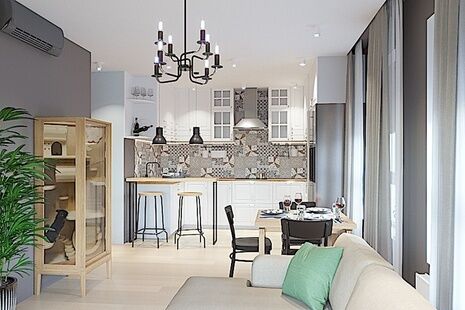 Фото № 2: Дизайн-проект трехкомнатной квартиры 66.05  м² Стиль Американская классика для ЖК Аннино Парк