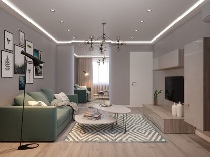 Фото № 1: Дизайн-проект однокомнатной квартиры 34.42  м² Скандинавский стиль для ЖК Московский