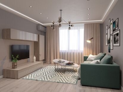 Фото № 5: Дизайн-проект однокомнатной квартиры 34.42  м² Скандинавский стиль для ЖК Московский