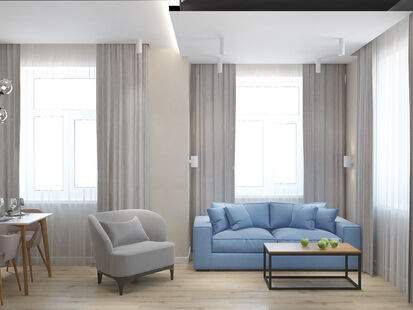 Фото № 1: Дизайн-проект трехкомнатной квартиры 64.45  м² Стиль Контемпорари для ЖК Московский