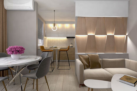 Фото № 1: Дизайн-проект двухкомнатной квартиры 53.2  м² Стиль Модернизм для ЖК Новое Пушкино