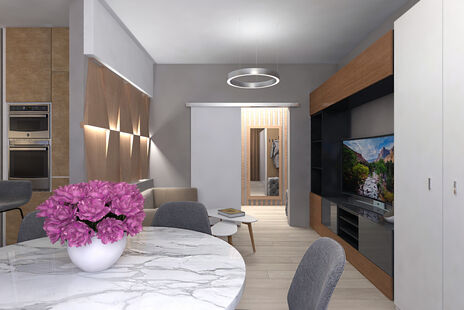 Фото № 4: Дизайн-проект двухкомнатной квартиры 53.2  м² Стиль Модернизм для ЖК Новое Пушкино