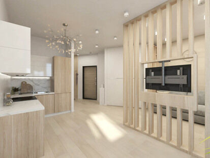 Фото № 1: Дизайн-проект квартиры-студии 33.5  м² Скандинавский стиль для ЖК Московский