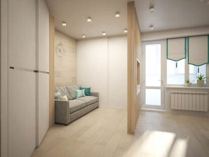 Фото № 2: Дизайн-проект квартиры-студии 33.5  м² Скандинавский стиль для ЖК Московский