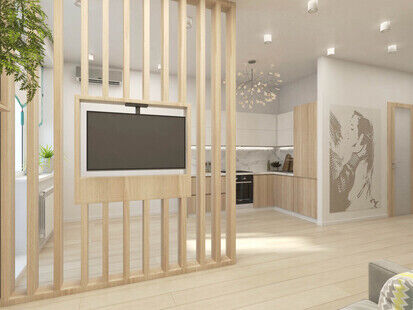 Фото № 3: Дизайн-проект квартиры-студии 33.5  м² Скандинавский стиль для ЖК Московский