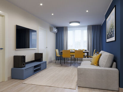 Фото № 1: Дизайн-проект трехкомнатной квартиры 54.7  м² Стиль Фьюжн для ЖК Московский