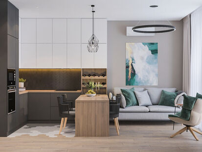 Фото № 1: Дизайн-проект трехкомнатной квартиры 50.4  м² Стиль Контемпорари для ЖК Московский