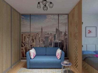 Фото № 1: Дизайн-проект спальни 16.6  м² Скандинавский стиль для ЖК Московский