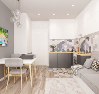 Фото № 1: Дизайн-проект однокомнатной квартиры 40.5  м² Скандинавский стиль для ЖК Московский