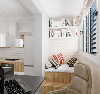 Фото № 6: Дизайн-проект двухкомнатной квартиры 39.54  м² Стиль Модернизм для ЖК Московский