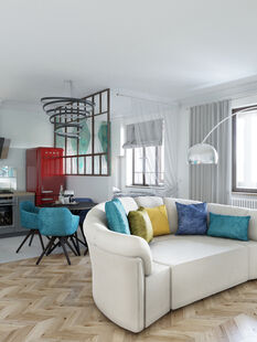 Фото № 1: Дизайн-проект однокомнатной квартиры 37.5  м² Стиль Фьюжн для ЖК Московский