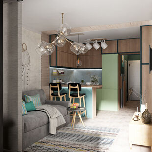 Фото № 1: Дизайн-проект квартиры-студии 28.47  м² Стиль Этнический для ЖК Центральный