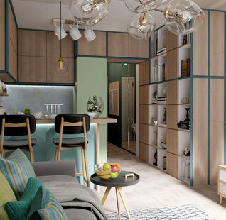 Фото № 2: Дизайн-проект квартиры-студии 28.47  м² Стиль Этнический для ЖК Центральный