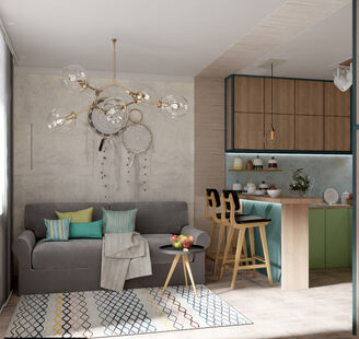 Фото № 6: Дизайн-проект квартиры-студии 28.47  м² Стиль Этнический для ЖК Центральный