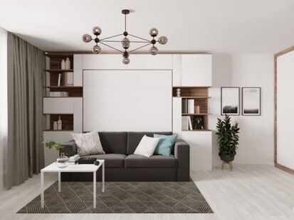 Фото № 1: Дизайн-проект однокомнатной квартиры 46.47  м² Стиль Контемпорари для ЖК Московский